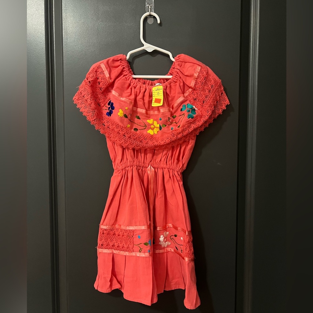 Embroidered Coral Kids Dress